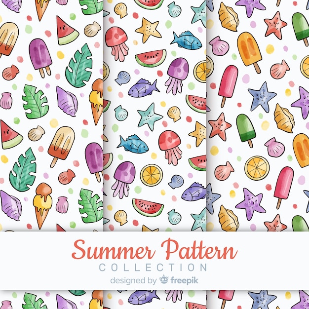 Watercolor summer pattern collectio
