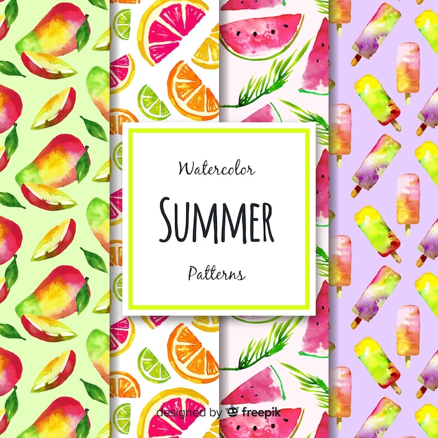 Watercolor summer pattern collection