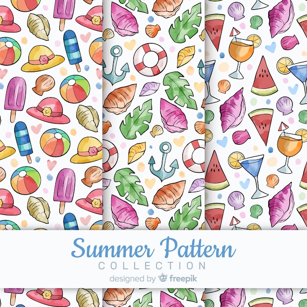 Watercolor summer pattern collection