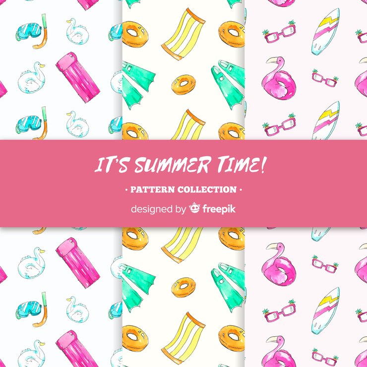 Free Vector watercolor summer pattern collection