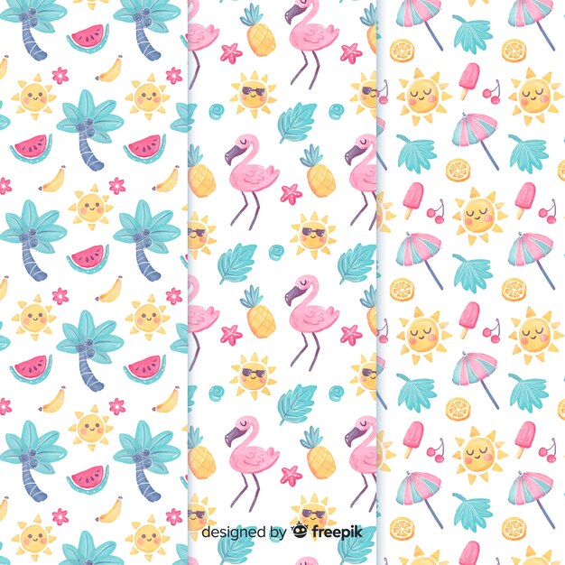 Watercolor summer pattern collection