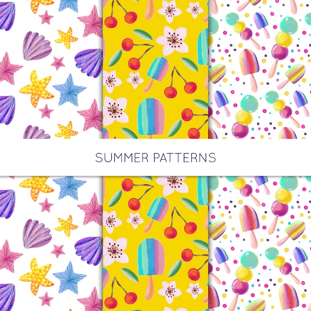 Watercolor summer pattern collection 