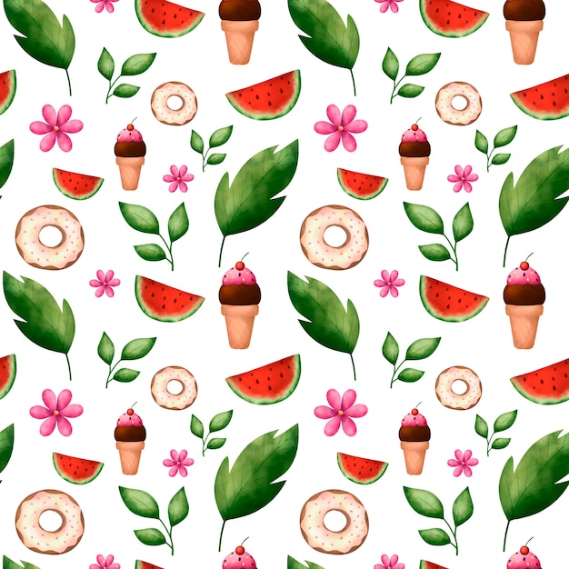 Watercolor summer pattern design