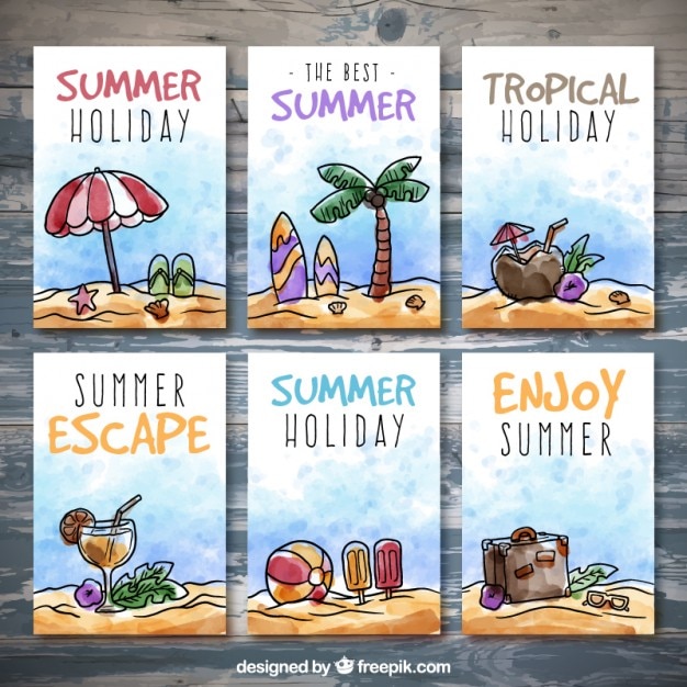 Free vector watercolor summer posters set