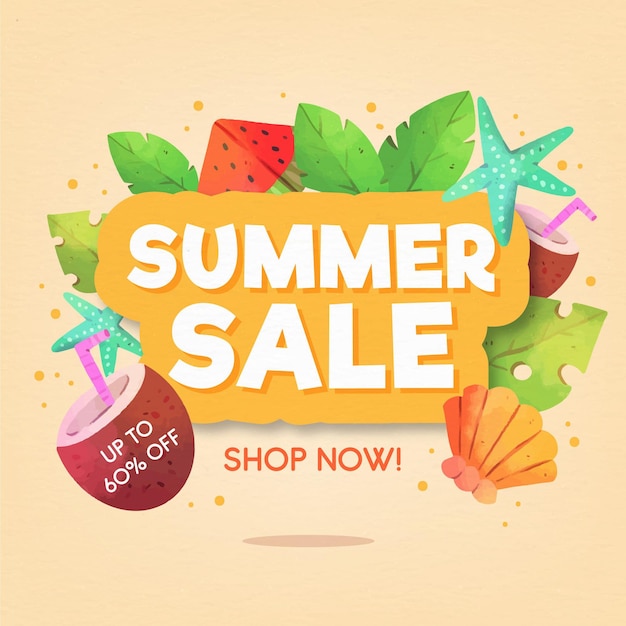 Watercolor summer sale background