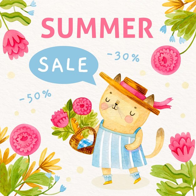 Watercolor summer sale concept