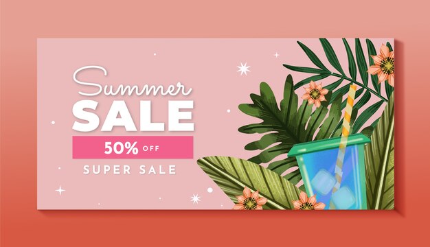 Free vector watercolor summer sale horizontal banner template