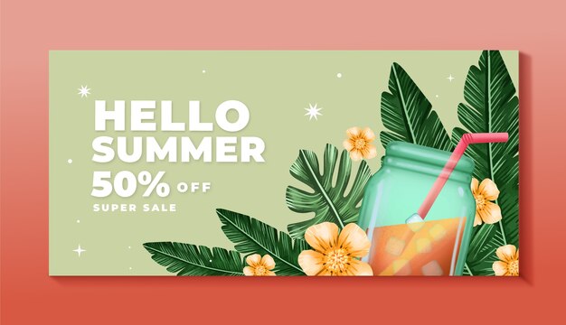 Watercolor summer sale horizontal banner template