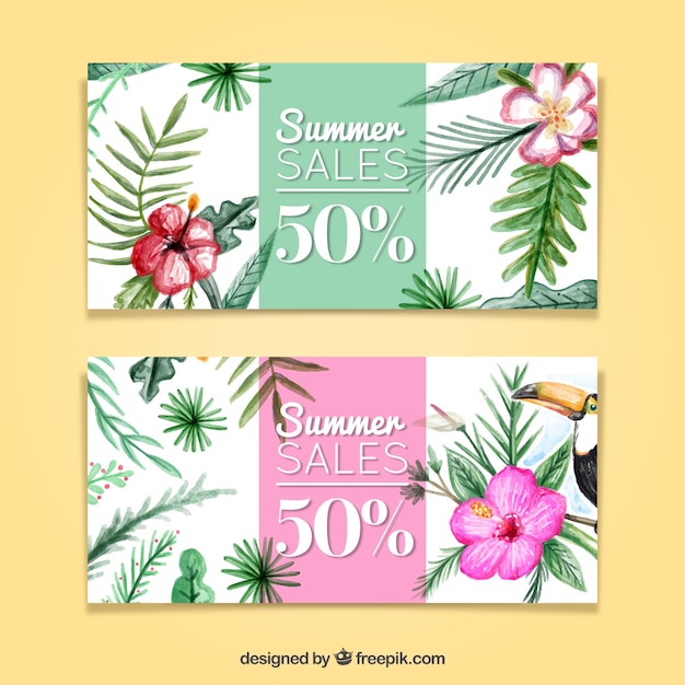 Watercolor summer sales with plants