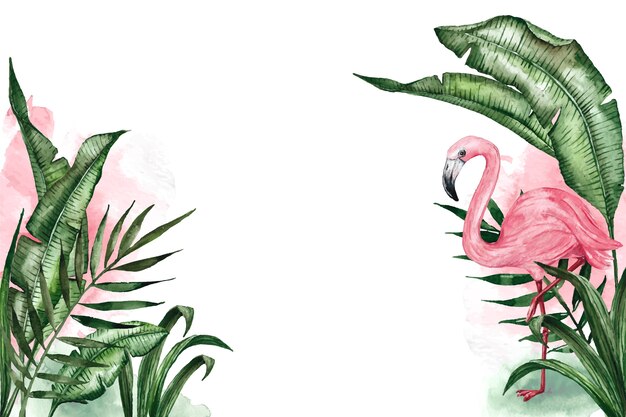 Акварель летний тропический фон с фламинго