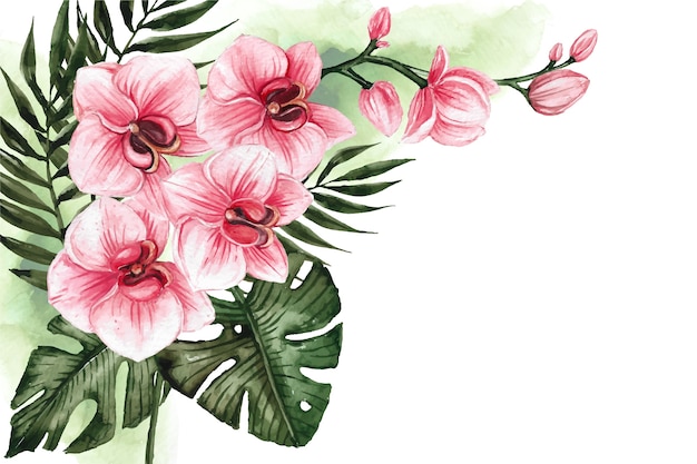 Free vector watercolor summer tropical background with flowers