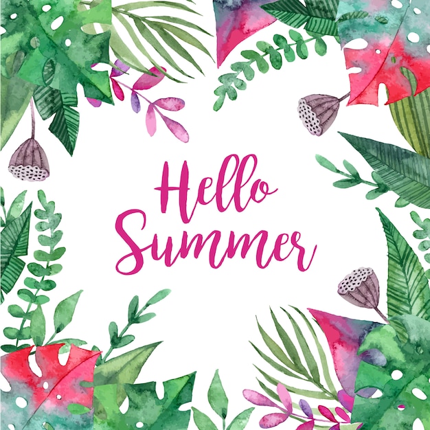 Watercolor summer tropical frame