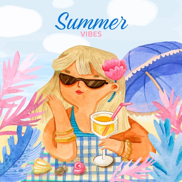 Watercolor summer vibes illustration