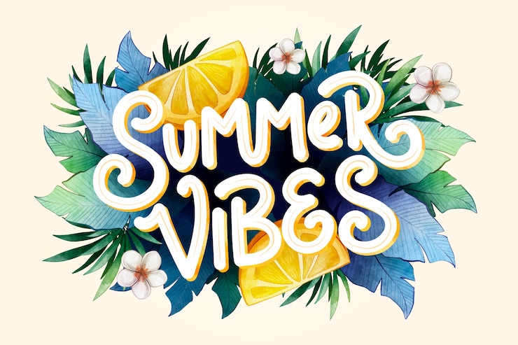 Free Vector watercolor summer vibes lettering