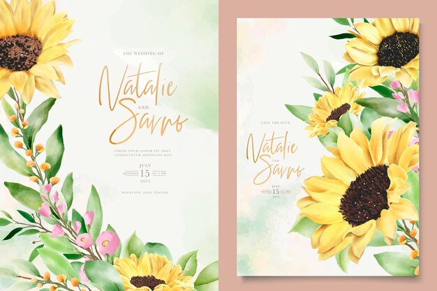 Watercolor sun flower card template