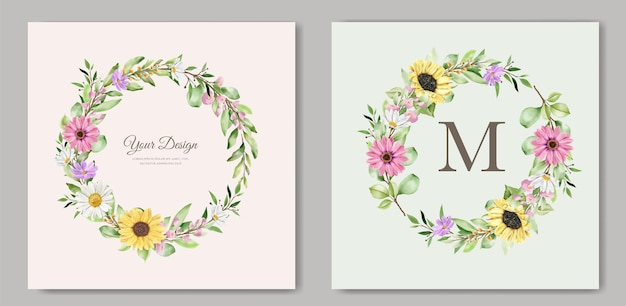 watercolor sun flower and daisy wedding invitation card set