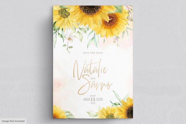 watercolor sun flower invitation card set