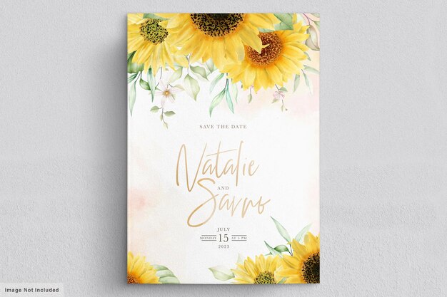 watercolor sun flower invitation card set