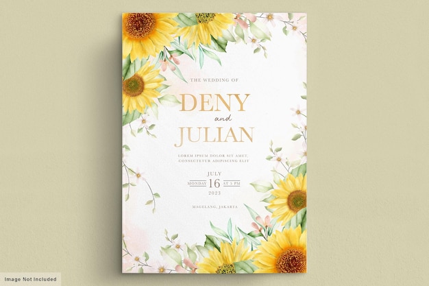 Watercolor sun flower invitation card set