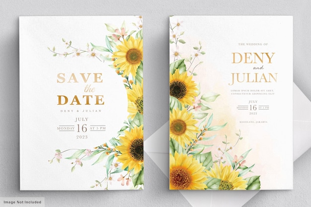 Set di carte dell'invito del fiore del sole dell'acquerello