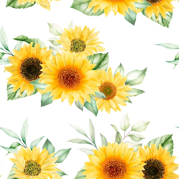 Watercolor Sun Flower Seamless Pattern