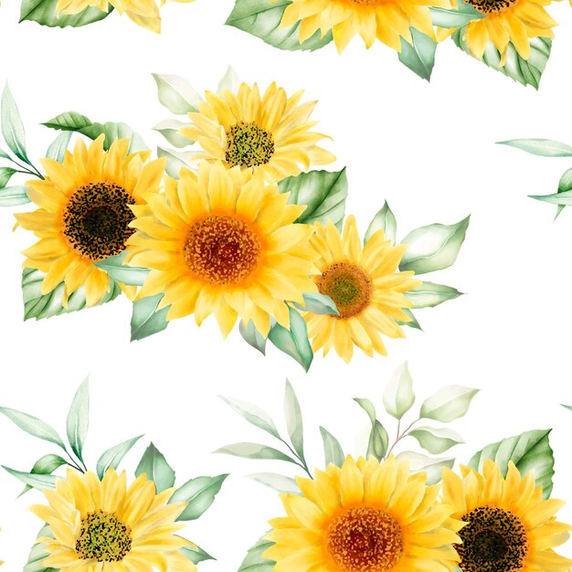 watercolor sun flower seamless pattern