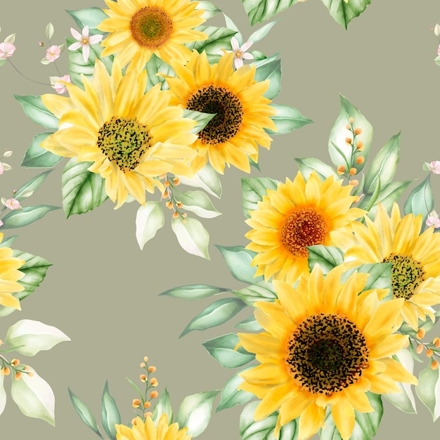 Watercolor sun flower seamless pattern