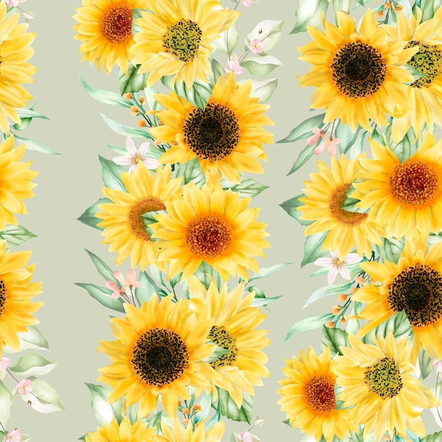 Watercolor sun flower seamless pattern