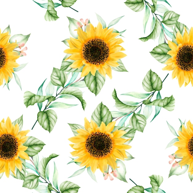 Watercolor sun flower seamless pattern