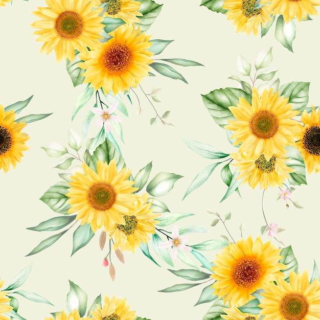 Watercolor sun flower seamless pattern