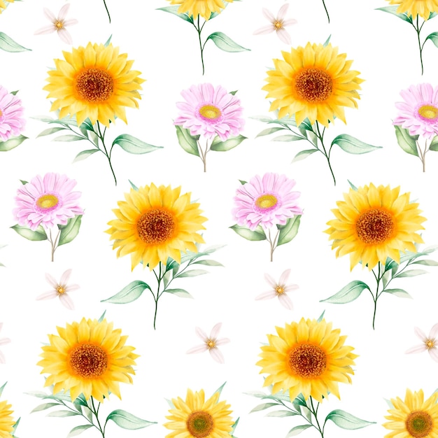 Free Vector watercolor sun flower seamless pattern