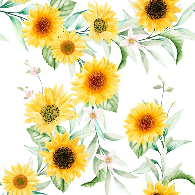 watercolor sun flower seamless pattern