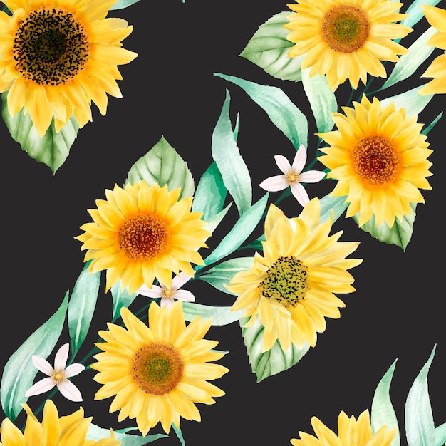 Watercolor sun flower seamless pattern