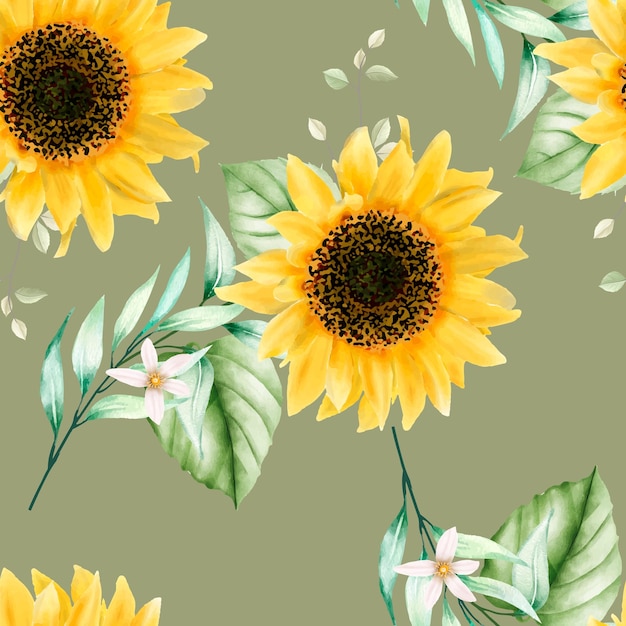 Watercolor sun flower seamless pattern