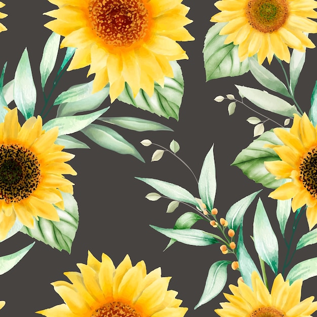 Watercolor sun flower seamless pattern