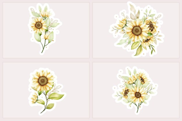 watercolor sun flower sticker illustration design