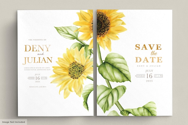 Free vector watercolor sun flower wedding invitation card