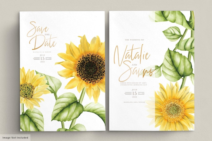 Free Vector watercolor sun flower wedding invitation card