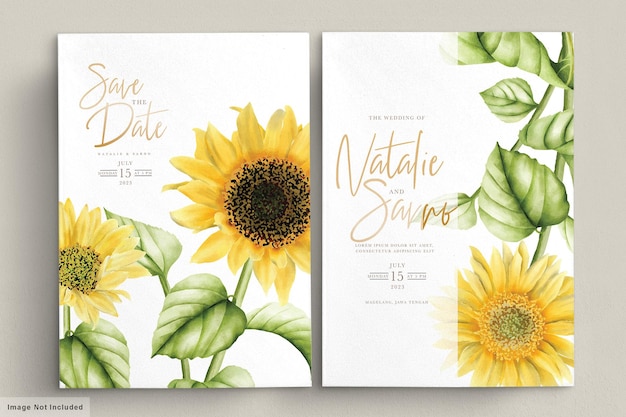 Watercolor sun flower wedding invitation card