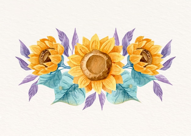 Watercolor sunflower border