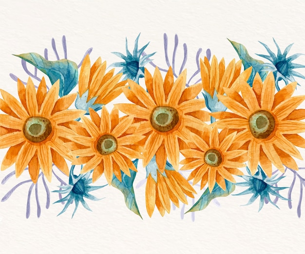 Free vector watercolor sunflower border