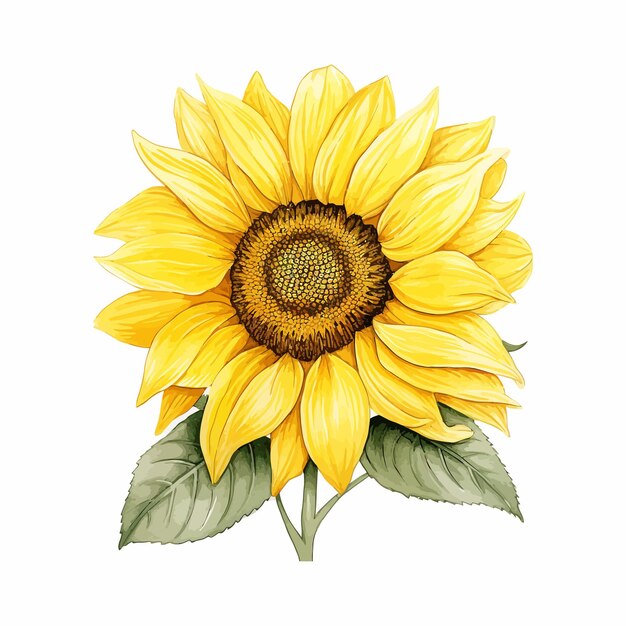 Watercolor sunflower floral on white background