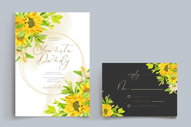 Free vector watercolor sunflower greeting design card