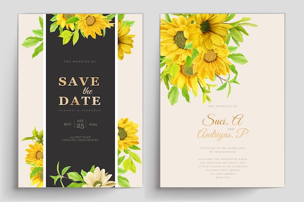 watercolor sunflower invitation card set