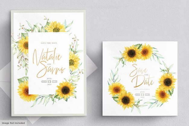 Free vector watercolor sunflower invitation card set