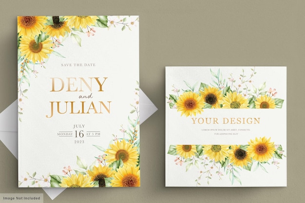 Watercolor sunflower invitation card set