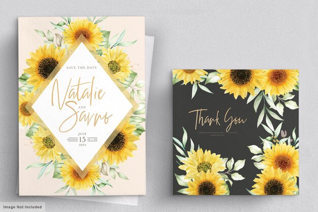 Watercolor sunflower invitation card set