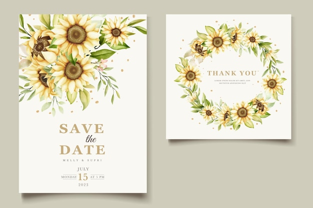 Watercolor sunflower  invitation card set
