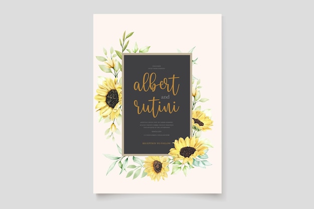 Free vector watercolor sunflower invitation card