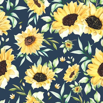 Watercolor sunflower seamless pattern